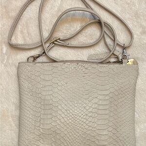 VASH Cream Ivory Snake Embossed Woven Leather Crossbody Silver Hardware